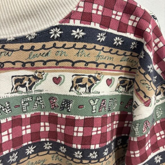 Vintage Erika & Company Farm Print Mock Neck Sweatshirt - Picture 2 of 8